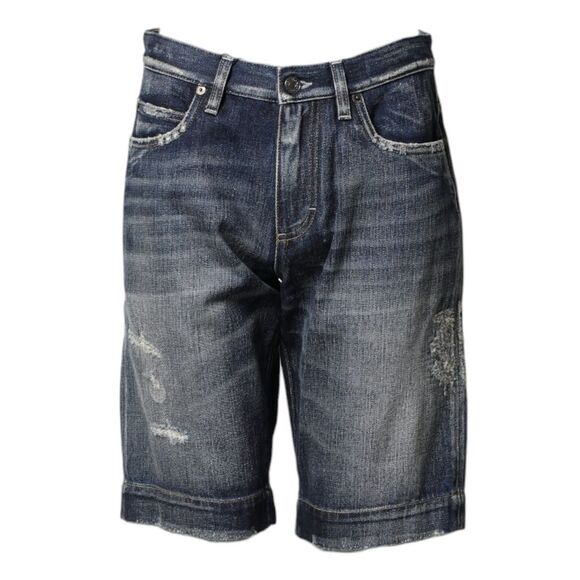 Dolce & Gabbana Blue Cotton Distressed Denim Bermuda Men's Shorts